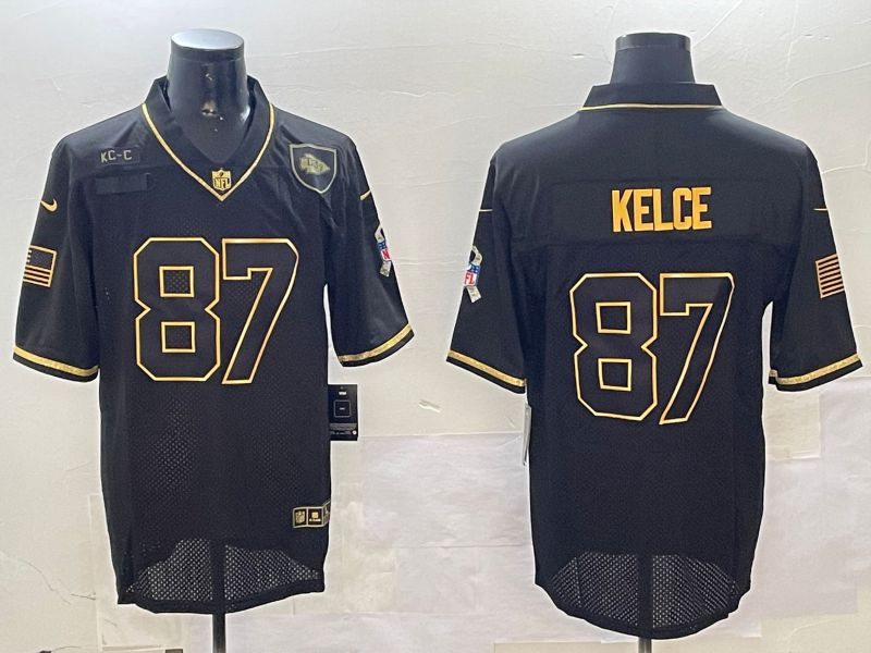 Men Kansas City Chiefs #87 Kelce Gold Black 2024 Nike Limited NFL Jersey style 0108->kansas city chiefs->NFL Jersey